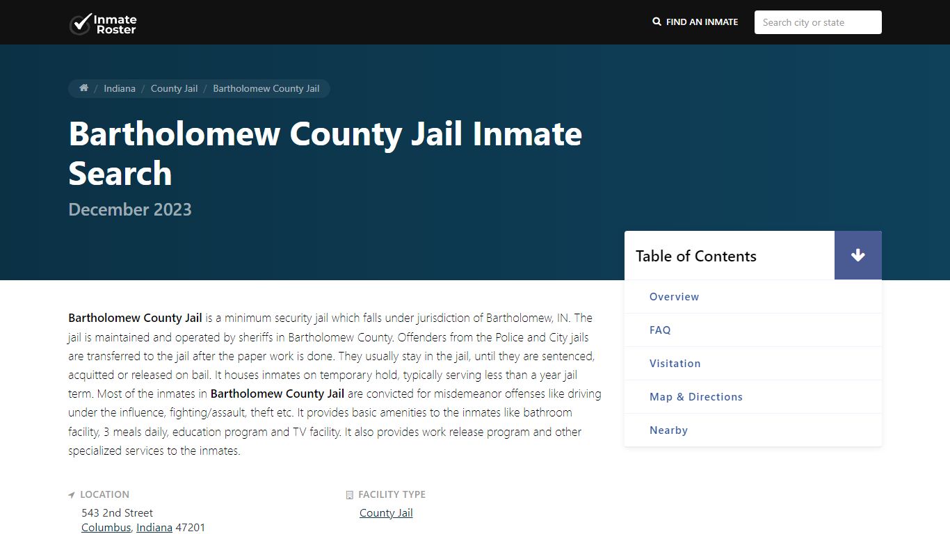 Inmate Search | Bartholomew County Jail - Columbus, IN