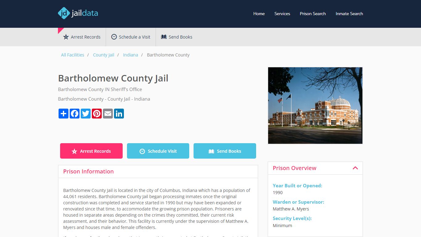 Bartholomew County Jail Inmate Search and Prisoner Info - Columbus, IN